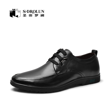 圣帝罗阑新款商务休闲男鞋男士系带真皮低帮鞋