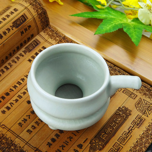 台湾一品汝窑开片茶漏茶具配件 粉青茶滤茶隔过滤网陶瓷茶漏茶虑