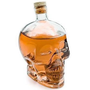创意 骷髅头玻璃 酒杯 木塞密封红酒瓶 玻璃瓶400ml——180ML