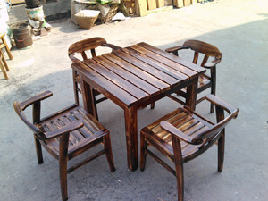 【秀天堂】全实木户外桌椅/碳化桌椅套件/酒吧桌椅/休闲方餐桌