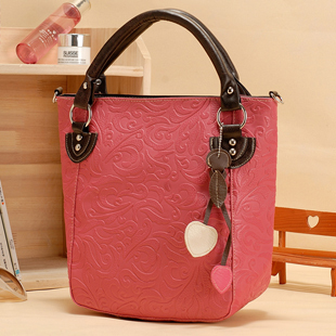 2012新款玫红色水桶包韩版潮流糖果色手提包撞色单肩包斜挎女包包