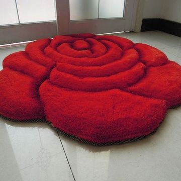 特价热卖3D立体玫瑰花地毯韩国丝90*90玄关地毯时尚转椅毯包邮