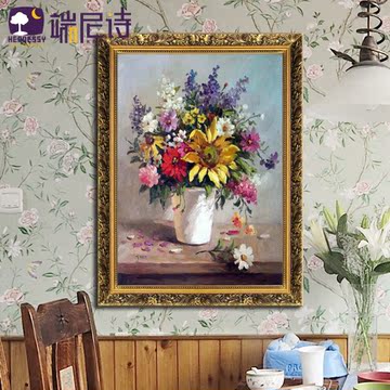 欧式油画手绘有框画玄关静物花卉印象派装饰美式田园家居挂画竖版