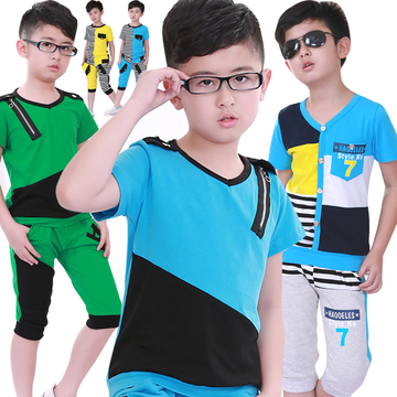 童装男童套装夏装2015新款中大童休闲运动套装儿童短袖两件套韩版