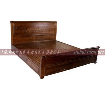 现代新中式仿古家具老榆木床卧室双人床 新古典 实木明清仿古家具