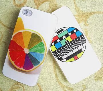 小清新彩绘浮雕 彩色甜橙磨砂外壳 iphone4S 5超薄情侣苹果手机壳