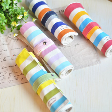 韩国 创意 彩条布艺 图普勒 条纹 大容量 卷笔袋 文具袋 文具盒