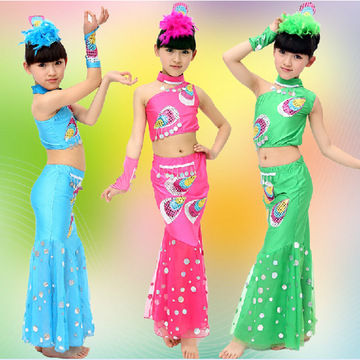 批发六一表演装儿童舞蹈服傣族女童跳舞服装少儿孔雀舞演出服民族