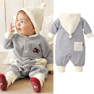 2015韩版0至2岁春秋款童装婴幼儿服装爬服连体衣草莓哈衣纯棉品质
