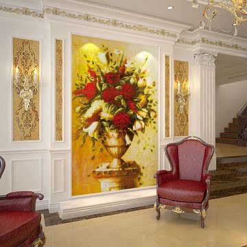 欧式花卉油画 大型壁画 客厅电视走廊过道玄关背景墙纸壁纸特价