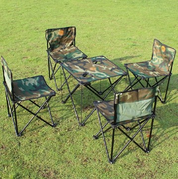 户外野餐烧烤露营摆摊折叠桌椅便携式迷彩帆布手提自驾游餐桌套装