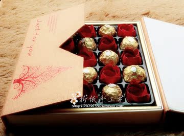 创意情人节生日礼物川崎玫瑰费罗列巧克力礼盒25朵纸玫瑰花成品
