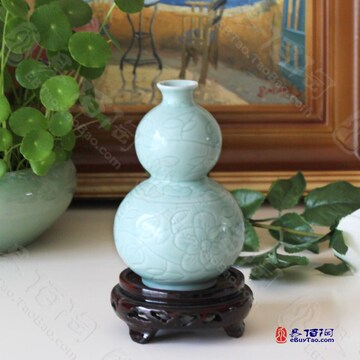 景德镇陶瓷器仿古影青雕花插花小干花瓶葫芦瓶中式家居饰餐桌摆件