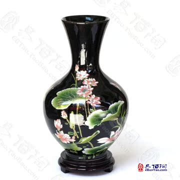 景德镇陶瓷器 古典黑色花瓶大口球瓶花插花器 家居小摆件小装饰品