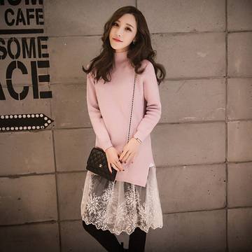 韩版时尚半高领修身显瘦女毛衣中长款兔绒打底衫
