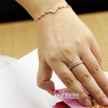 925纯银戒指细手链 四叶草女士套装手链戒指 钻 时尚韩版