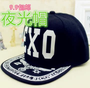 韩国男女嘻哈帽 夜店涂鸦EXO荧光帽 街舞帽子平沿棒球帽夜光帽子