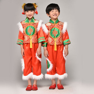 2015团购儿童红色喜庆服中国风民族演出服装男童女童开门红元旦