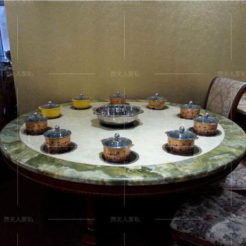 酒店火锅桌大理石餐桌电磁炉火锅圆桌餐厅甜品店实木餐桌可订制