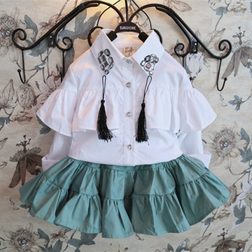 2015新春款韩版时尚童装女童衬衫领子镶钻民族风流苏坠长袖上衣