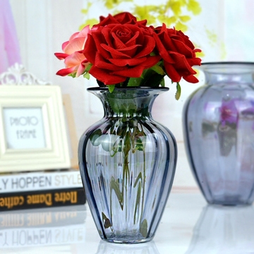 客厅台面创意小花瓶摆件 透明水培玻璃花器 彩色欧式玫瑰插花瓶