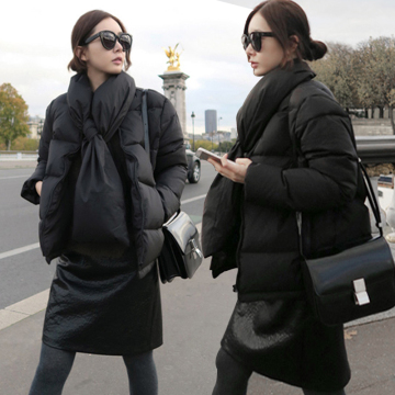 2015冬装韩版棉服女短款外套加厚保暖围巾棉衣时尚棉袄面包服