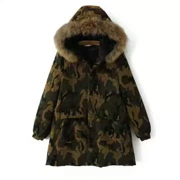 2015秋冬新款 韩版加厚迷彩棉衣 大码女装呢子大衣修身中长款外套