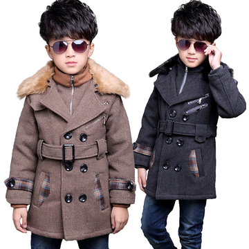 童装男童外套冬装2015新款中大儿童韩版加棉加厚中长款毛呢大衣潮