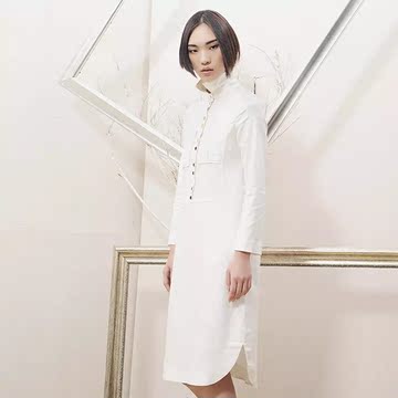 【E】家原创设计高端定制日系森女棉麻长款衬衣白色衬衫式连衣裙