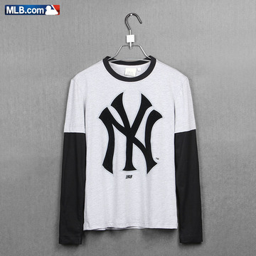 纽约洋基棒球T恤假两件拼接袖NY长袖T恤潮棒球T恤男女情侣同款