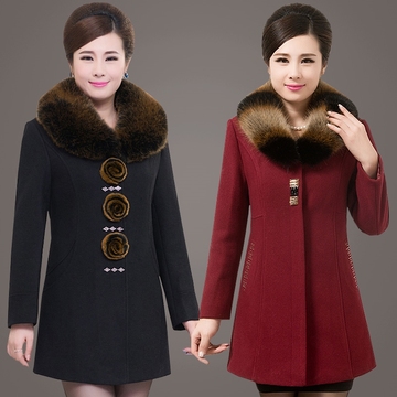 2015秋季新款秋冬中年妈妈外套中长款大衣羊绒羊毛开衫中老年女装