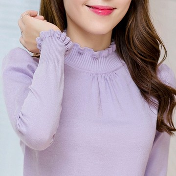 2015秋冬新品毛衣女套头韩版修身半高领纯色短款打底衫长袖针织衫
