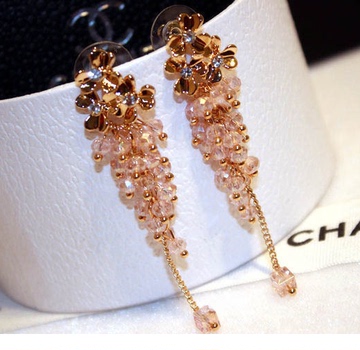 韩国欧美时尚夸张气质花朵耳环水晶耳坠女长款流苏耳钉耳环饰品
