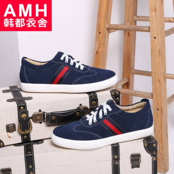 AMH2015夏季休闲新款系带板鞋夏装平跟纯色圆头男低帮鞋WK3563