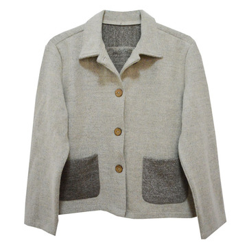 日系韩版纯色外套短女浅灰色羊毛呢大衣外套宽松高档时装面料撞色