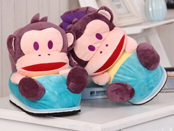 冬季卡通开心猴子全包跟加厚防滑保暖棉拖鞋居家必备创意情侣拖鞋