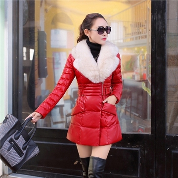 2015冬季新款女装韩版PU皮棉衣女中长款加厚棉服女修身棉袄外套潮