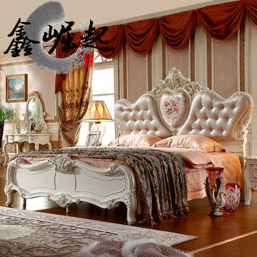 鑫崛起 欧式床双人床 法式白色实木高箱双人婚床1.8米田园公主床