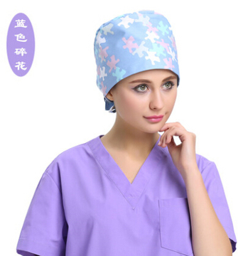手术帽女款医生帽纯棉印花护士帽工作帽医护家居用绿色蓝色白色帽