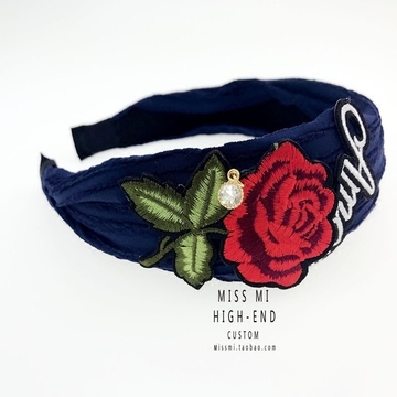 韩国进口超宽发箍气质甜美大红玫瑰花刺绣头箍时尚白搭新品热卖