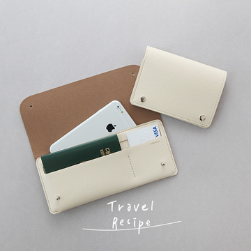 韩国进口简约长款钱包皮革手机包纯色护照夹旅行证件包票据卡夹