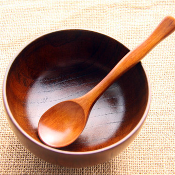儿童天然楠木圆头饭勺老漆饭勺木制勺子调料蜂蜜木勺波浪汤木质勺