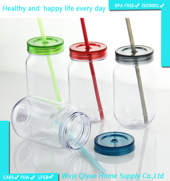 MASON JAR 糖果罐吸管杯塑料杯透明冷饮杯 阿拉丁杯可以定制