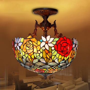 2016新款 帝凡尼吊灯彩色玻璃艺术装饰吸吊两用LED红玫瑰吸顶灯
