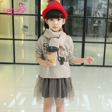 儿童套装女大童秋装2015新款长袖套头卫衣百搭半身裙两件套韩版潮