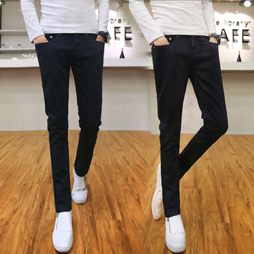 2015新款男士韩版修身牛仔裤潮青少年黑色小脚牛仔长裤显瘦铅笔裤