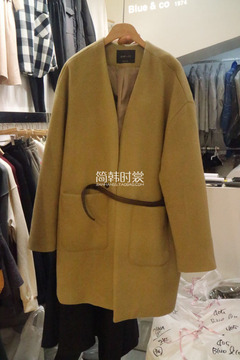 韩国东大门Blue co正品代购2015秋冬女装中长款修身宽松呢子大衣