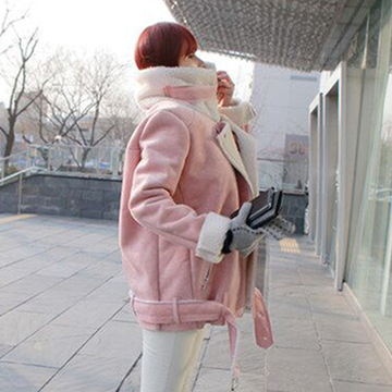 2015冬季韩版女装短款羊羔毛外套修身时尚鹿皮绒棉衣皮毛一体外套