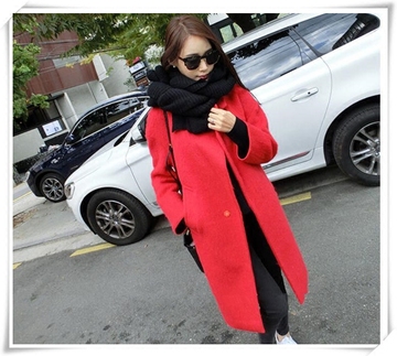 2015冬装新款韩版廓形加厚羊毛呢外套一粒扣纯色中长款西装大衣女