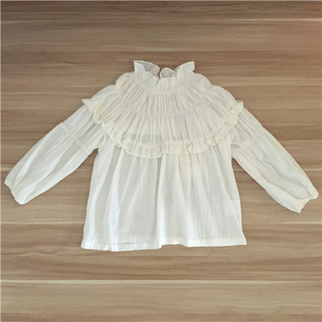 2015韩版秋季秋款新款女童棉麻米白色高领T恤公主上衣